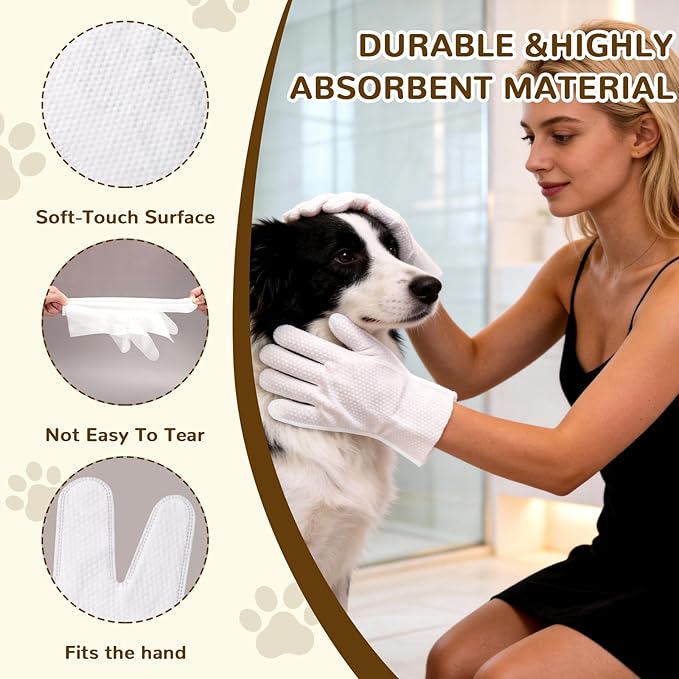 Pet Glove Wipes for Dogs&Cats,Rinse-Free Dog Cleaning Gloves,Thickened Pet Wipes for Quick Cleaning and Deodorization Suitable for Cleaning Paws, Face and Whole Body, and Daily Care,20 Count