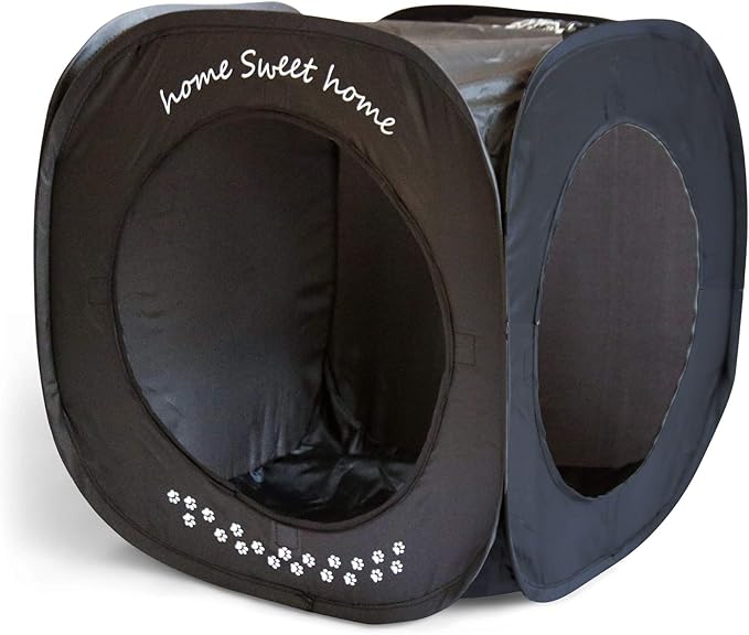 Feline Ruff Home Sweet Home Pop Up Cat Cube. A Collapsible Indoor Cat House. Covered Pet Bed Hideaway Cave for Dogs and Other Pets Too