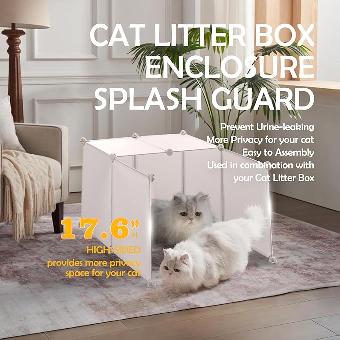 MEEXPAWS Cat Litter Box Enclosure Splash Guard XXL 27.9L × 27.9W x 31.5H inch, Light Weight Plastic Sheets Easy Clean (White)