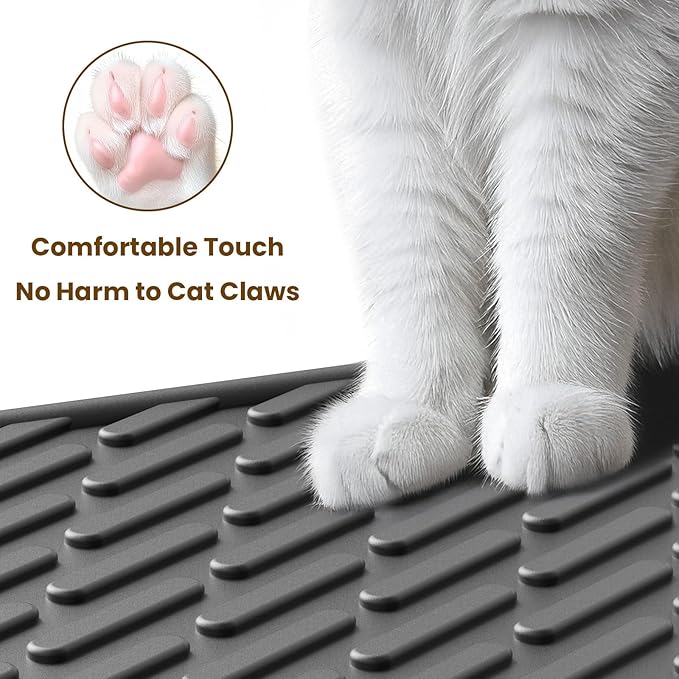 Cat Litter Mat with Grooves & Raised Edge, Urineproof/Waterproof, Litter Scattering Control, Easy to Clean & Recycle (24 * 17in-Black-2 Pack)