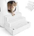Extra Large 3 Steps Litter Box Ramp, Adjustable Cat Litter Box Step with Filter Function, Easy to Clean Cat Litter Stair Catcher for Elderly Cats and Kitten (White)