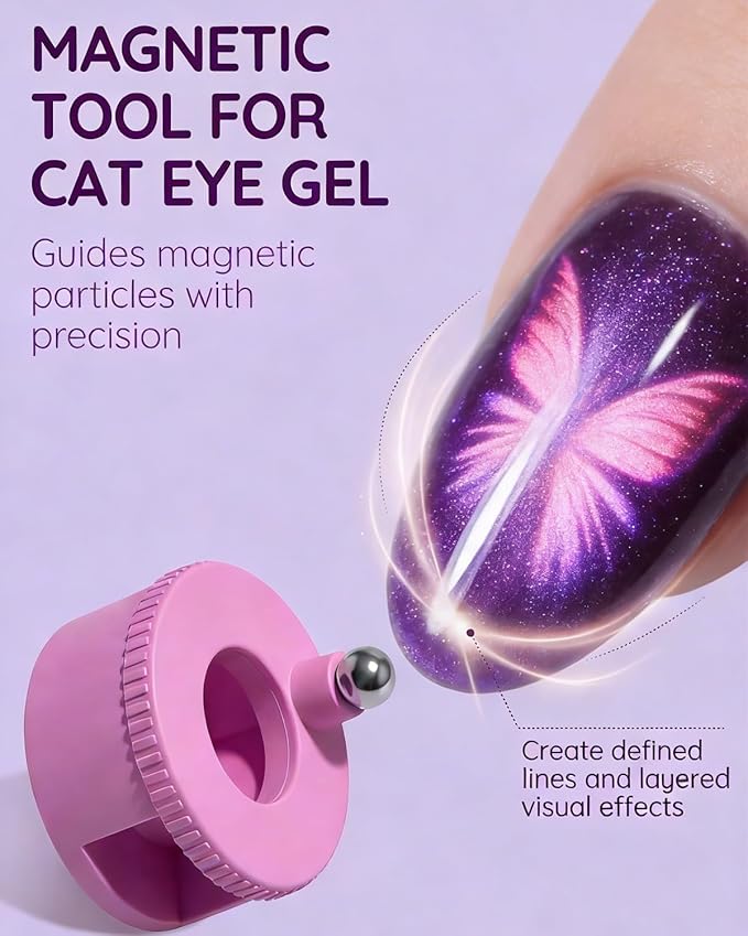 Rotating Magnet for Nail Polish Rotating Magnet Uniform Magnetic Force Rotatings Cat Eye Magnets Tool for Nails Magnetic Nail Tool Ball Uniform Magnetics Force U Shaped Cat Eye Set(Pink)
