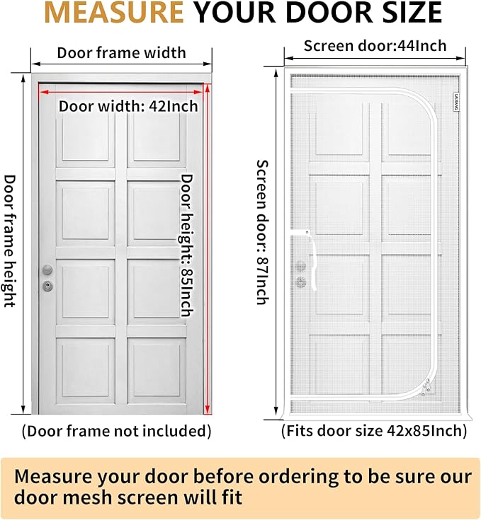 Reinforced Cat Screen Door 44x87'' Reinforced Cats Resistant Mesh Screen Door with Zipper, Pet Scratch Proof Screen for Living Room, Bedroom, Patio, Fits Openings 42x85''