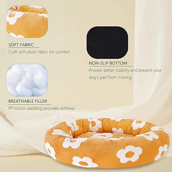 31 Inch Calming Dog Bed for Medium Dogs, Round Anti-Anxiety Warm Bed, Soft Cozy Anti-Slip Donut Washable Pet Bed, Fits up to 50 lbs Pets