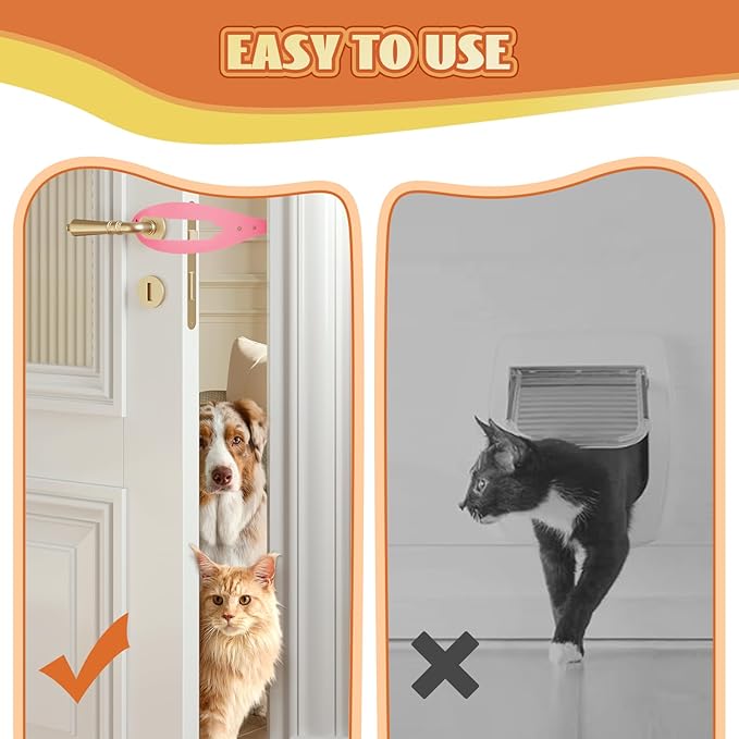 TGIOW Cat Door Latch, 2 Pcs Cat Door Stopper Pet Door Latch to Keep Dog Out of Litter Box and Food, Door Prop for Cat with 5 Adjustable Size Strap 2.5-6" Wide, No Measuring, Easy to Install, Pink
