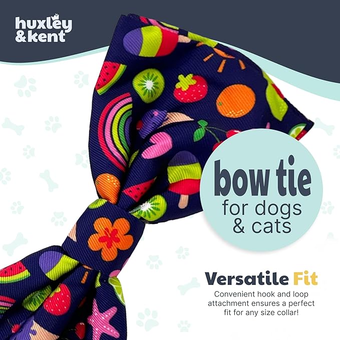 Huxley & Kent Pet Bow Tie for Dogs & Cats - Summer Theme Adjustable Hook & Loop Collar Accessory - Cute & Comfortable for Holidays & Celebrations - Summer Icons, Extra-Large