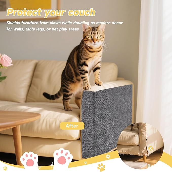 Cat Scratch Furniture Protector, 78.7''x15.8'' Trimmable DIY Self-Adhesive, Durable Corner Scratcher Couch Protectors from Cat Claws for Sofa, Tree Shelves & Scratching Posts (Dark Gray)