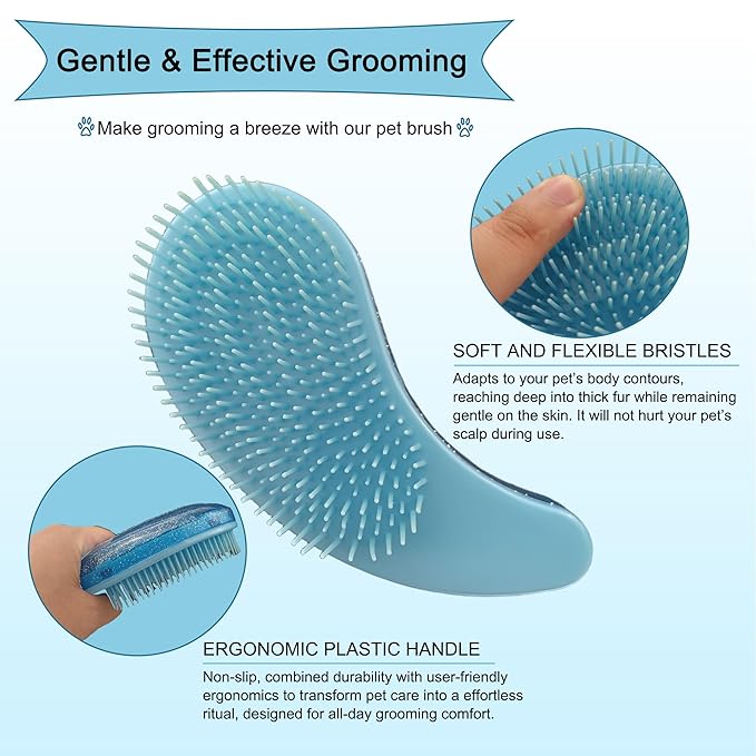 Gentle Grooming Puppy Brush with Gift Box ， Fit for Small Dog ， Yorkie, Shih Tzu, Maltipoo, Maltese and Pomeranian ，Toy Poodle Accessories, Soft Bristle (Glitter Blue)