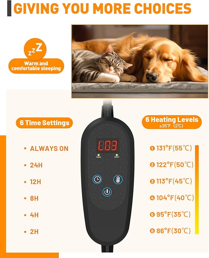 PETNF Pet Heating Pad Temperature Adjustment Anti-bite Puppy with Timer Cat Dog Heating Pad Indoor Waterproof Pet Warming Electric Heated Bed Mat Dog