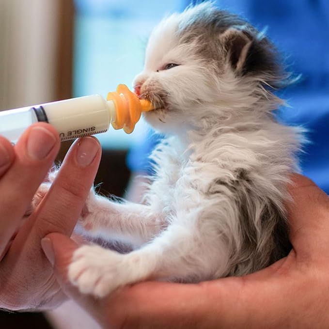 Pet Feeding Syringe with Nipple, Silicone Feeding Tools for Kitten Puppy Feeding Syringe for Newborn Cat Dog Small Animals Rabbits (1ml+3ml+5ml +10ml)