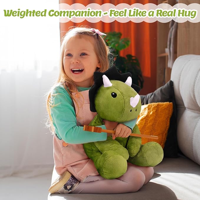 BRICHOEE Weighted Stuffed Animals, 5lbs Triceratops Plush Sensory Weighted Dinosaur Stuffed Animals, Cute Dino Plush Toy Calming Plushie Pillow Birthday Gifts for Adults Baby Kids Boys Girls