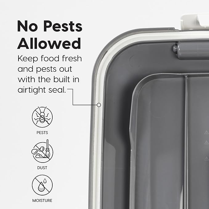 IRIS USA Dog Food Storage Container with Wheels, Airtight Lid, 2-Cup Scoop, Up to 54 Pounds Pet Food Storage, Built in Scoop Storage in Lid, Versatile Pet Food Bin, Portable, BPA Free, Gray/Dark Gray