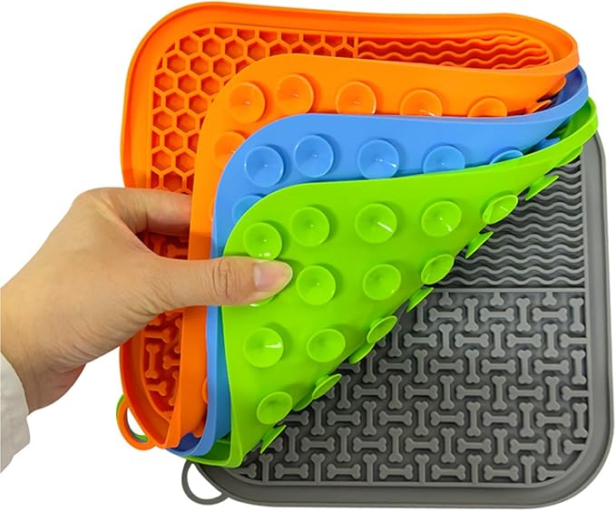 Dog Lick Mat, Slow Feeder Licking Mat for Dogs and Cats with Suction Cups, Non-Slip Lick Pad for Feeding and Training (Blue)
