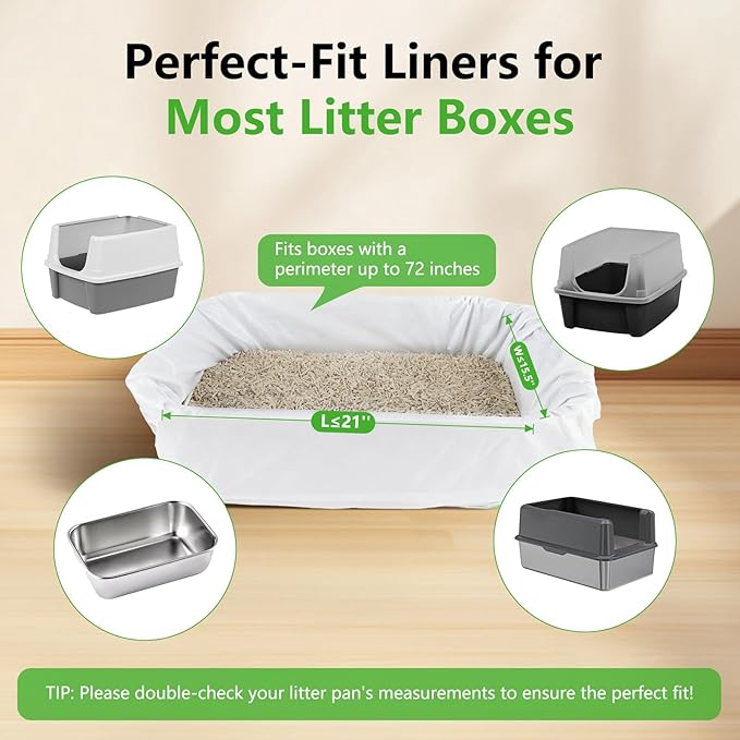 40 Count Cat litter Box Liners, 36" x 16" Large Extra Durable Heavy Duty Litter Pan Liner Bags with Drawstring Pre-Separated for Pet Kitty Litter Box Tray (Unscented)