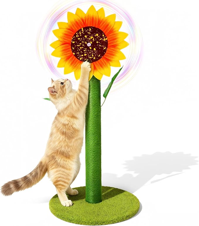 Sunflower Cat Scratching Post & Interactive Toy | 38" Tall Scratcher with Rotating Flower Top for Indoor Cats, from Kittens to Large Adults