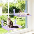 2 Pack Cat Window Perch,Cat Window Hammock Cordless Foldable Window Bed with 4 Large Strong Suction Cup,Reversible Cushion Cover,Metal Frame Easy to Adjust Window Seat Holds up to 40lbs(Purple，M)