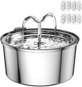 DOOOB Cat Water Fountain, 3.2L/108OZ Stainless Steel Pet Water Dispenser Automatic Metal Dog Drinking Fountains Water Bowl with 8 Filters & 8 Sponges and Ultra-Quiet Pump