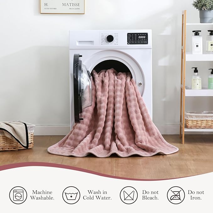 Waterproof Blanket for Bed Couch Sofa Car, Soft Leakproof Dog Blanket with 3D Bubble Pattern, Reversible Water Proof Pet Blankets for Dogs Cats Puppies (50"x60", Dusty Pink)