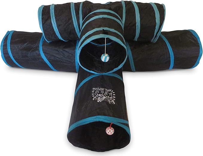 Feline Ruff Premium 3 Way Cat Tunnel. Extra Large 12 Inch Diameter and Extra Long. A Big Collapsible Play Toy. Wide Pet Tunnel Tube for Other Pets Too!