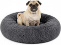 PetAmi Calming Dog Bed for Small & Medium Dogs and Cats, 23 Round Donut Dog Bed, Washable Fluffy Faux Fur Puppy & Cat Bed, Anti-Anxiety Plush Cuddler Pet Bed with Anti-Slip Bottom - Dark Gray