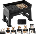 3-in-1 Raised Dog Bowl - 6 Height Adjustable Elevated Dog Bowls, Double Deck Design Mess Proof, Feeding Station with 2L No Spill Stainless Steel Bowls & Licking Plate for Medium Large Pets