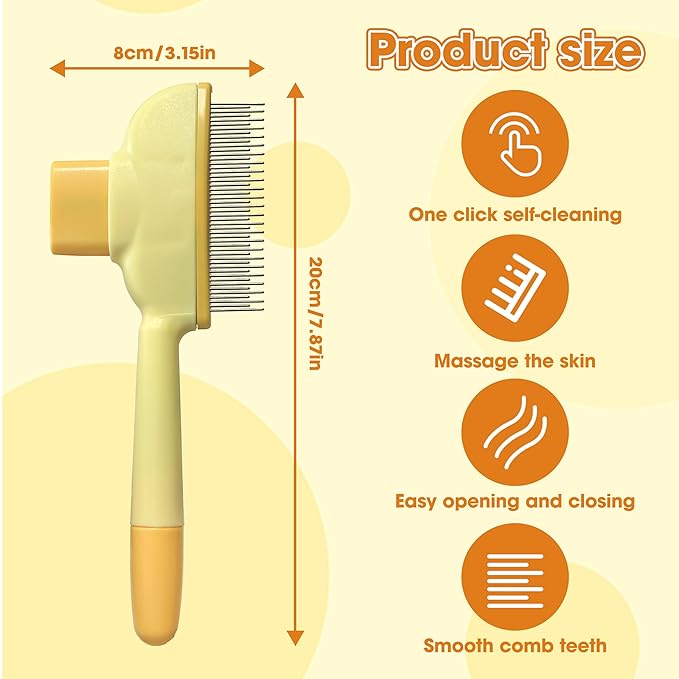 Cat Hair Brush & Dog Brush, Deshedding Brush for Long or Short Haired Pets, Removes Loose Fur, Durable Stainless Steel & ABS Design (yellow 2pcs)