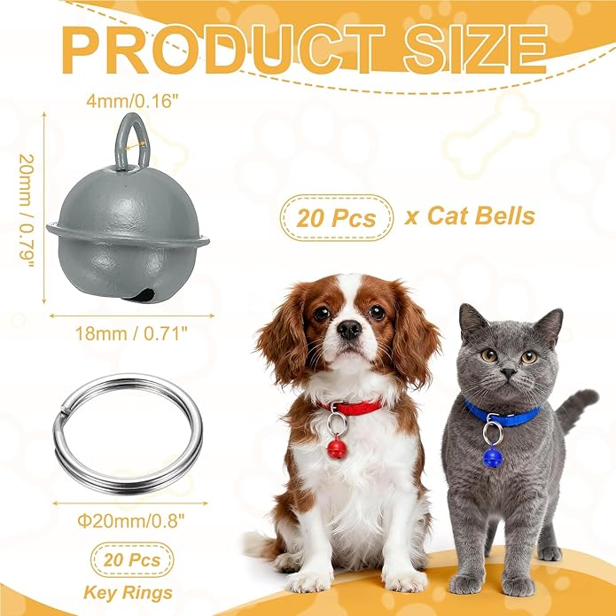 Cat Bells, Small Pet Copper Bells Collars Charm with Key Rings Loud Crisp Sound Anti-Lost Pendant Accessories