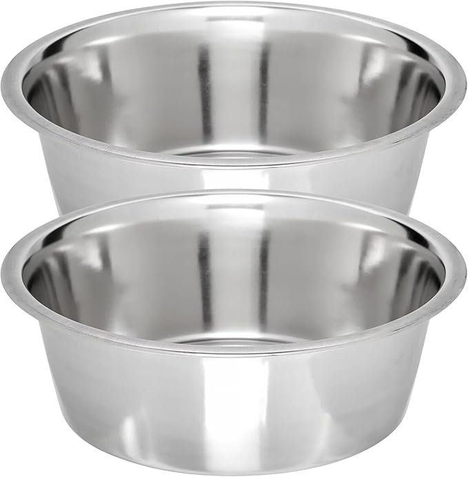 Stainless Steel Dog Bowl 2-Pack Metal Food and Water Dish (10" inch Outer Diameter) Pet Feeder Replacement Bowls Dishwasher Safe, Easy to Clean (10 Cups)