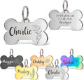 Anavia Floral Pet ID Tags, Birth Month Flowers Theme Dog Tag Round Bone Shape Cat Name Tag, Glossy Stainless Steel Gold Plated Dog Collar Tag (Bone Shape - Silver, Large)