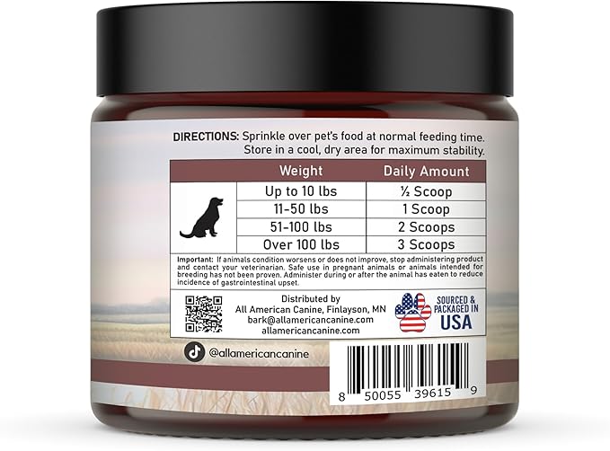 All American Canine Multivitamin Powder - Glucosamine & Chondroitin for Joint Health, Digestive Enzymes & Probiotics for Immunity, Skin & Coat, Beef Flavor 90 Servings
