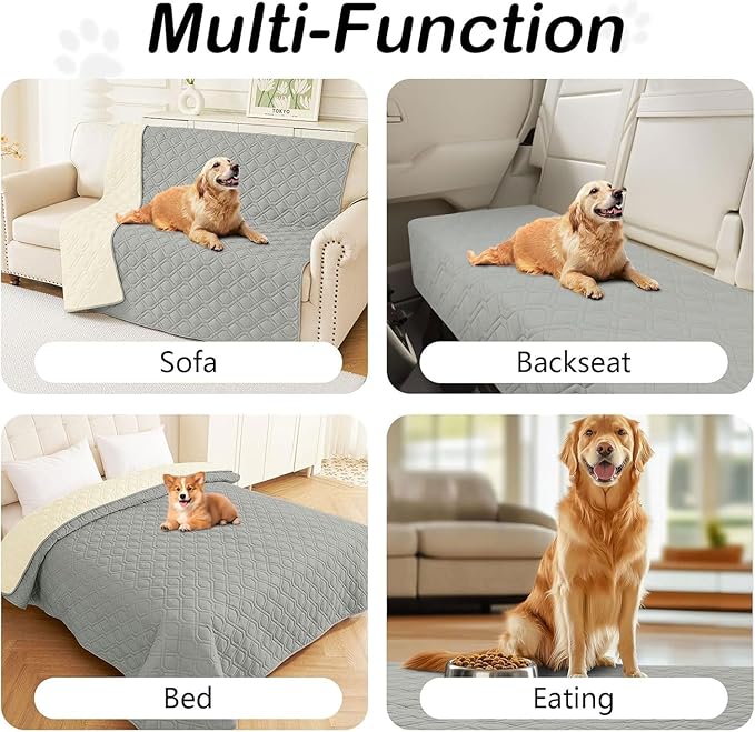 hyha Waterproof Dog Bed Blanket, Soft Pet Blankets, Waterproof Couch Cover for Dogs, Reversible Sofa Covers Washable for Furniture (68x82 Inch, Grey/Beige)