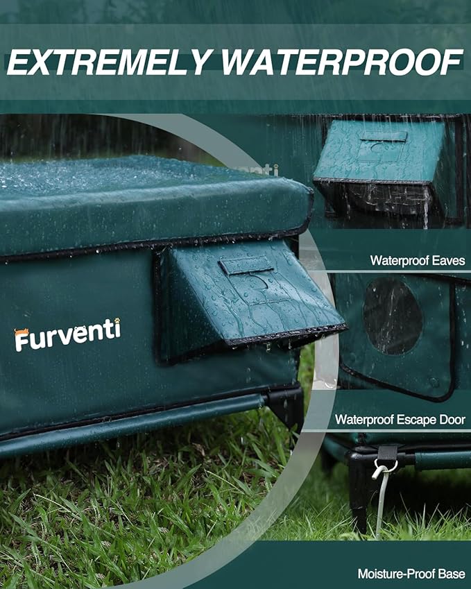 Outdoor Heated Cat House in Winter,Extremely Insulated & Weatherproof,Elevated Feral Cat Shelter with Waterproof Eaves & Escape Door for Outside Stray Barn Cat (Dark Green,S.)