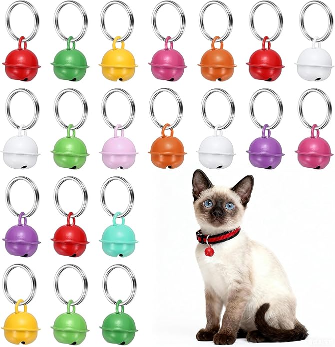 Cat Bells, Small Pet Copper Bells Collars Charm with Key Rings Loud Crisp Sound Anti-Lost Pendant Accessories