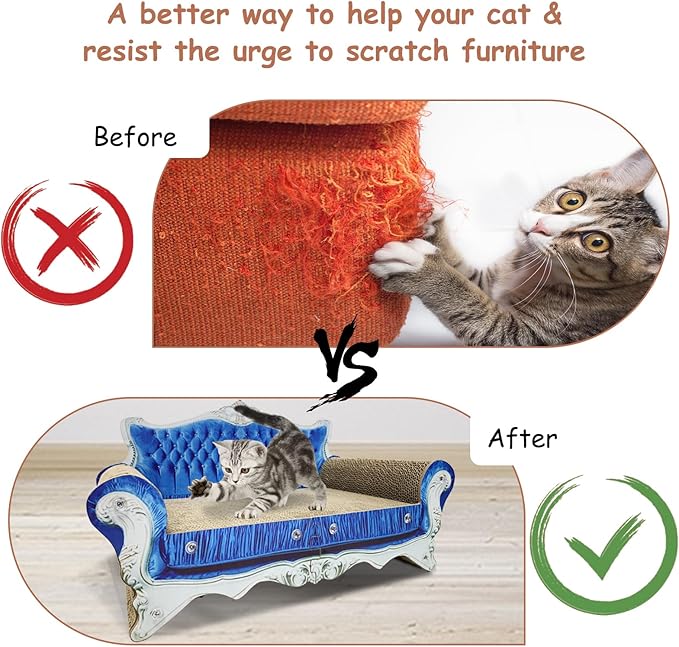 Luxury Cardboard Cat Scratcher Sofa Bed, Couch Shaped Cat Scratching Board, Scratch Lounge with Catnip, Scratcher for Indoor Cats Kittens Kitties