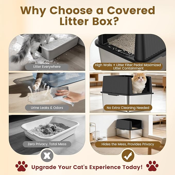 Small Stainless Steel Cat Litter Box - 11.8" High Sided, Open-Top Design, Low Entry for Kittens & Small Cats, Anti-Leak & Easy to Clean, Compact Space-Saving Size(17.3" L x 13.4" W × 11.8" H)