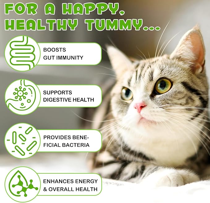 Probiotic for Cats, Natural 3 in 1 Cat Probiotic Drops Helps to Relieve Diarrhea, Supports Gut Health, Itchy Skin Relief, Allergies & Immunity, Digestive Enzyme Cat Supplement Drops - 60 ml / 2 fl.oz