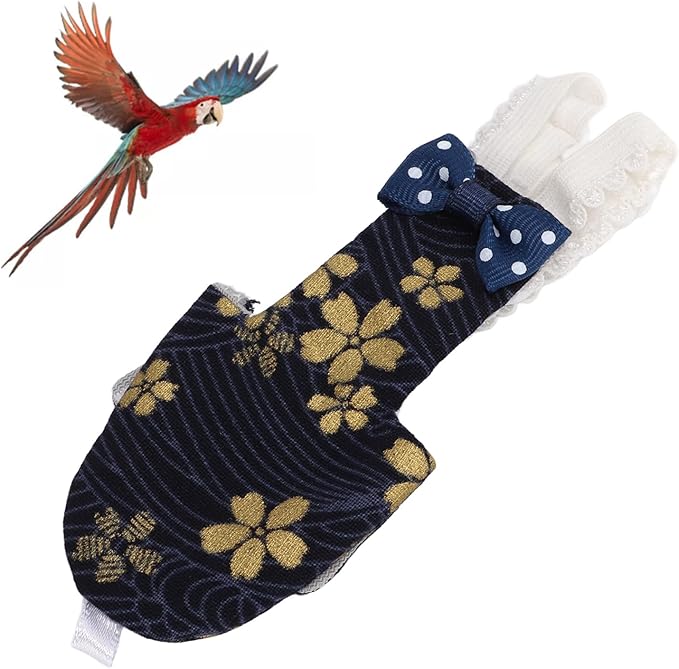 Bird Diaper Adjustable Soft Cotton Pet Bird Nappies for Macaw Cockatiels Finches, Golden Flower Pattern, 1 Pack (S Tibetan Golden Flower)