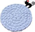 Cat Self-Warming Knitted Bed Mat, Extra-Soft Warm Round Washable Pads Cushions for Indoor Kittens & Kitty Small Pets Cat Trees (Blue,Small)