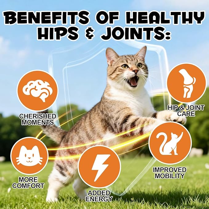 Cat Hip + Joint Supplement, Health Treats with Glucosamine & Chondroitin, Hip & Joint Care Chews for Cats & Kittens, Supports Mobility & Cartilage, Chicken Flavor, 100g (30 Day Supply)