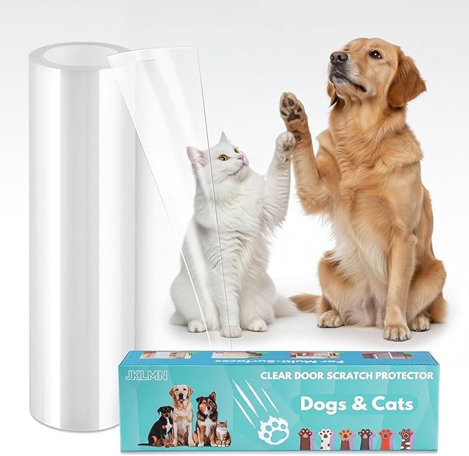 JKLMN Door Protector from Dog Scratching – No-Residue Pet Door Scratch Protector for Dogs & Cats, Transparent Dog Scratch Guard for Doors & Furniture, Scratch Guard for Doors