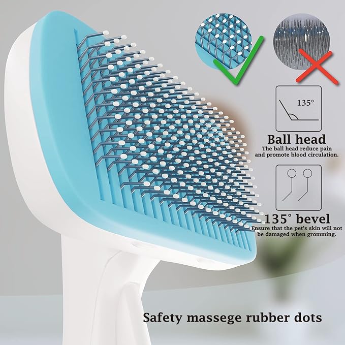 Dog Brush - Self Cleaning Dog and Cat Hair Brush, Efficient Shedding Grooming Tool for Long and Short Haired Dogs & Indoor Cats, Deshedding Comb (Blue)