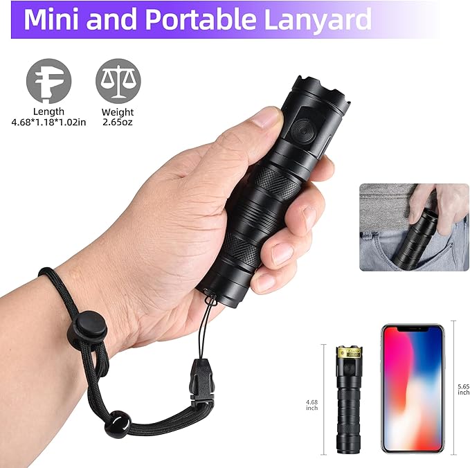 DARKBEAM UV Flashlight 365nm Black Light, 3 LED Ultraviolet Flashlights 20W Powerful Woods Lamps, USB-C Rechargeable UV Light - for Pet Urine Detection, Money, AC Sistem, Blood Tracking, Resin Curing