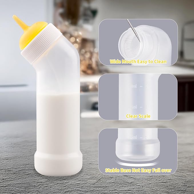 Pet Nursing Bottle for Newborn Animals,Kitten Bottle Feeding Kit Silicone Nipple for Kittens Puppys Rabbits Squirrel (Yellow, Medium)