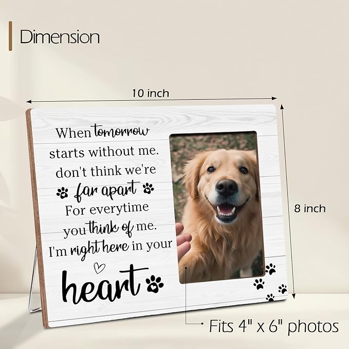 Pet Memorial Gifts for Loss of Pet, Right Here In Your Heart, Cat Dog Memorial Wooden Picture Frame Sympathy Gifts, Fits 4x6 Photo Frame