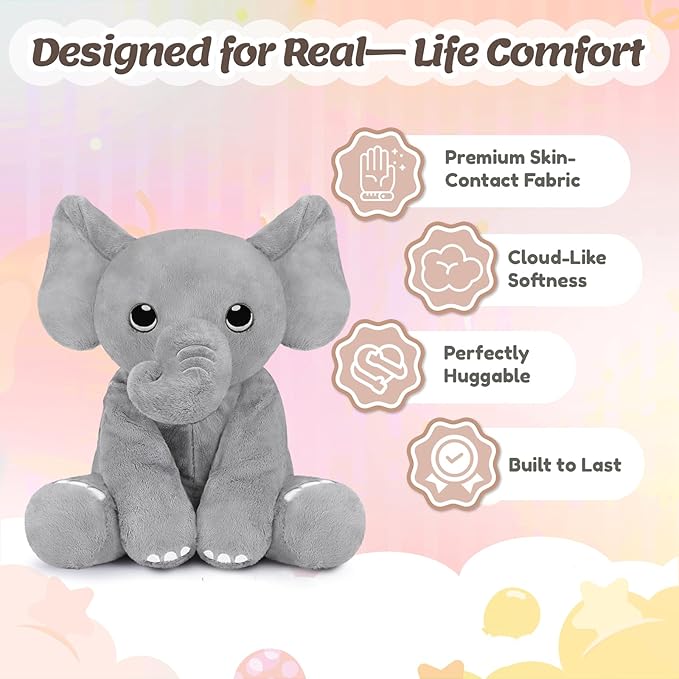 BRICHOEE Weighted Stuffed Animals, 5lbs Elephant Plush Sensory Weighted Elephant Stuffed Animals, Cute Plush Toy Calming Plushie Pillow Birthday Gifts for Adults Baby Kids Boys Girls