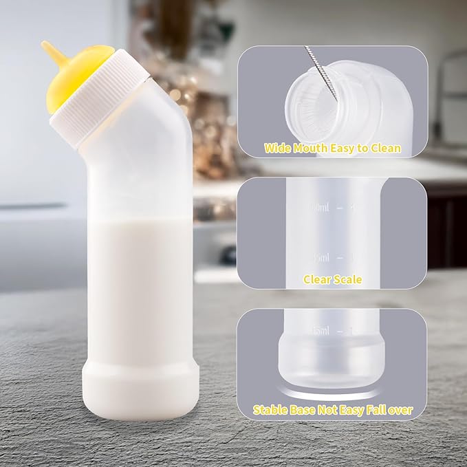 Pet Nursing Bottle for Newborn Animals,Kitten Bottle Feeding Kit Silicone Nipple for Kittens Puppys Rabbits Squirrel (Yellow, Small)
