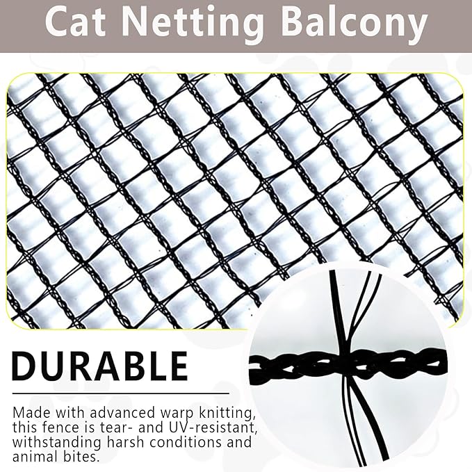 POYEE 10X26FT Cat Netting Balcony Protection Cat Barrier Balcony Safety Mesh Screen for Pets Catio for Apartment Balcony Window Stairs