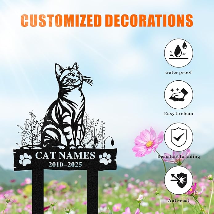 Personalized Memorial Marker for Departed Feline Friends, Handcrafted Cat Grave Stone