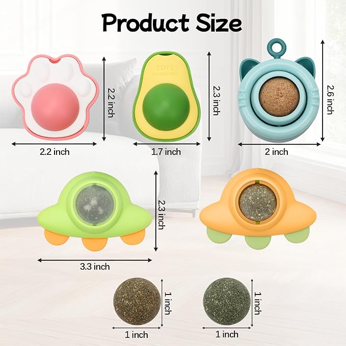 Goosheep Catnip Roller Ball Catnips Wall Ball 5 Piece (3 Nips,2 Worm Galls) with 2 Replacement Cat nip Balls As Present
