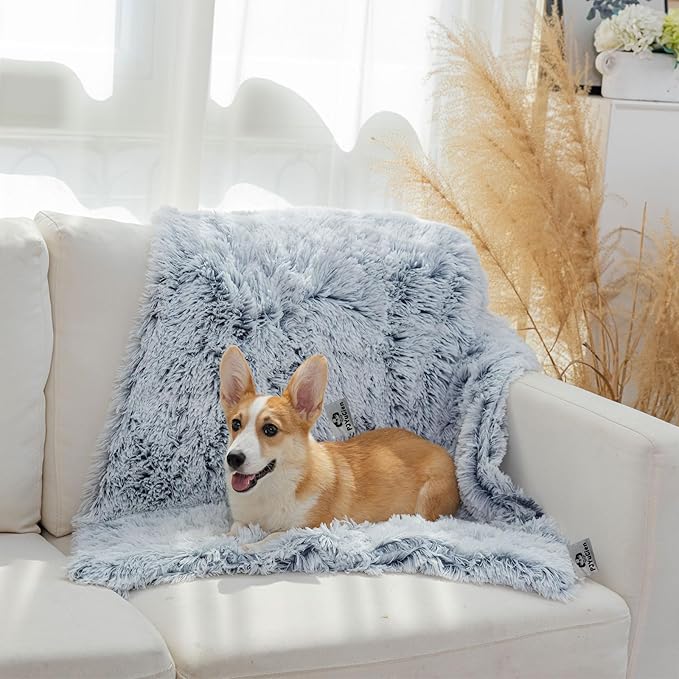 PJYuCien Fluffy Fleece Calming Pet Throw Blanket, Super Soft and Warm for Indoor Cats and Dogs, Medium 24" * 32", Machine Washable, Grey Puppy Bed